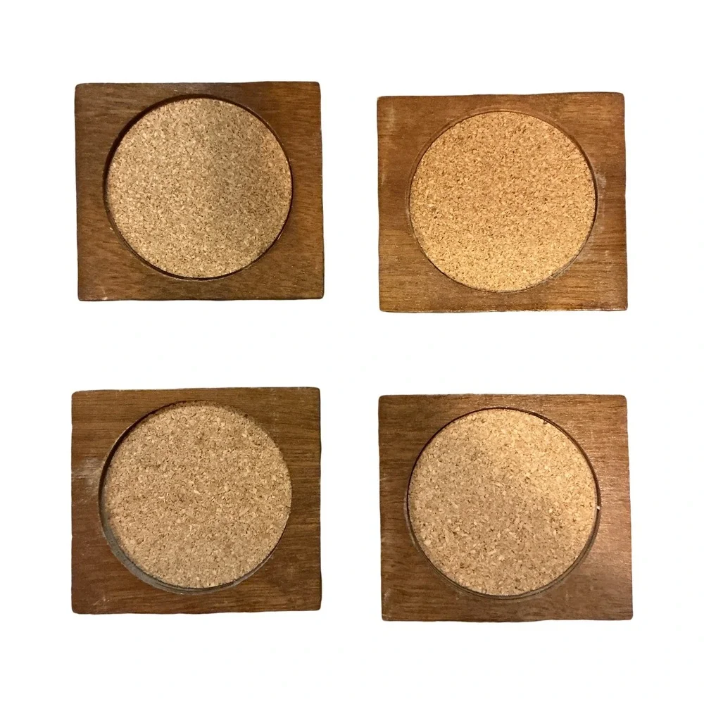 Vintage Wood Wishing Well Coaster Set Rustic Brown Farmhouse Decor 4 Coasters